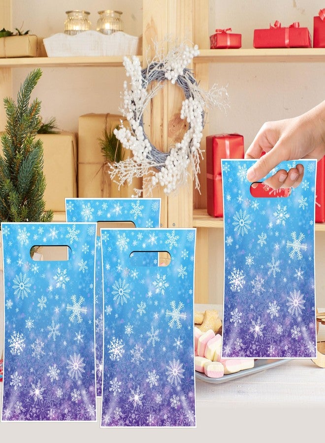FUULOXE 60 Pcs Snowflake Party Gift Bags with Handle Blue and Purple Wonderland Iced Plastic Goodie Bags Treat Bags for Holiday Birthday Christmas Winter Party Supplies - Image 4